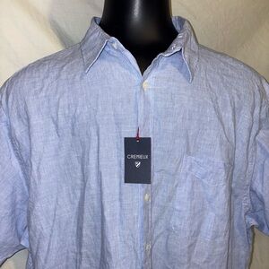 Cremieux Big Man Short Sleeve Shirt Blue Tweed NWT Men's 3XL